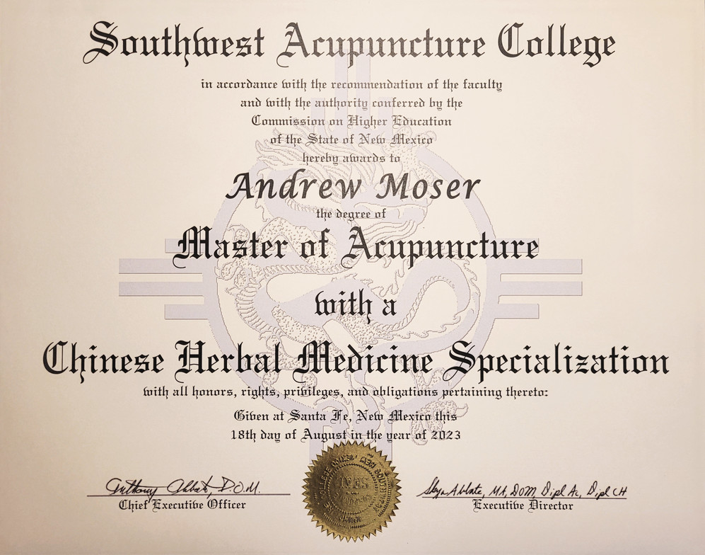 Southwest Acupuncture College - Doctor of Oriental Medicine (DOM) - Sacred Patterns Acupuncture - Dr. Andrew Moser, DOM, MBA