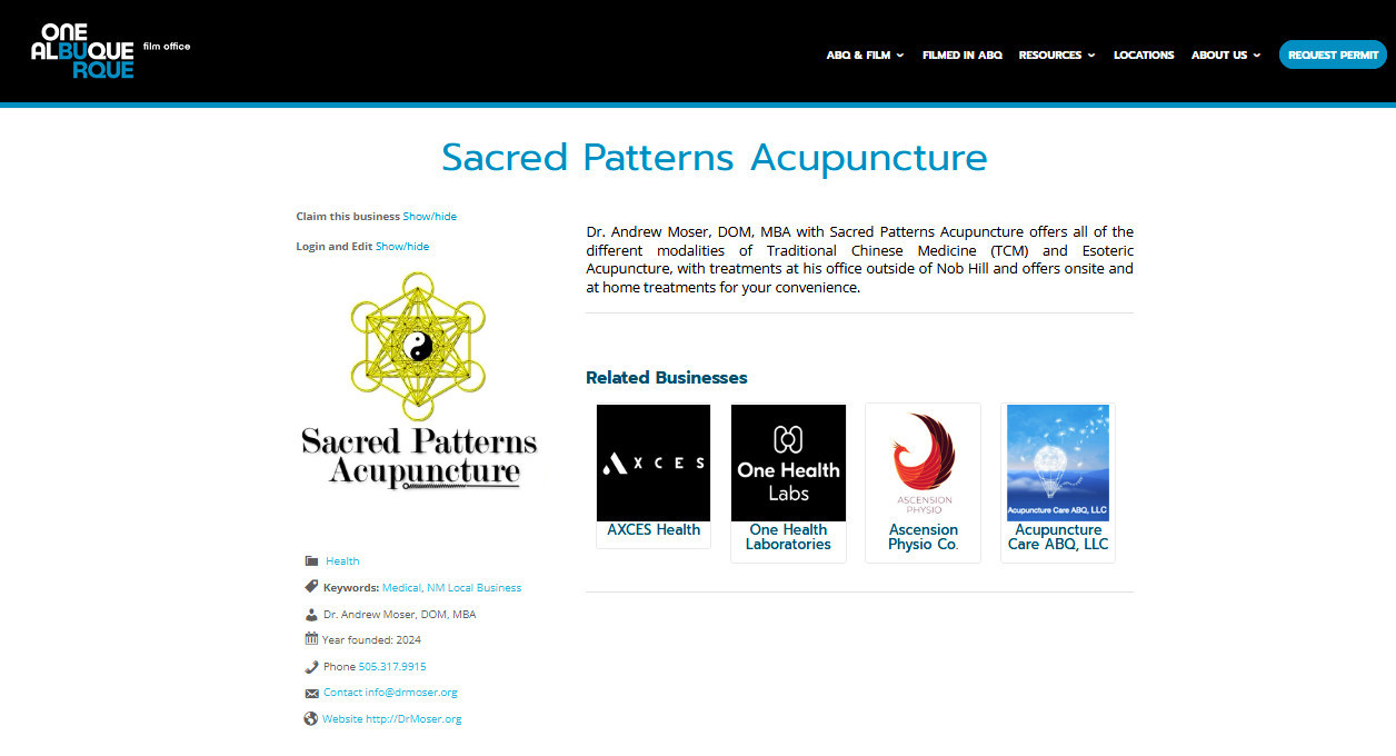 ABQ Film Office - Sacred Patterns Acupuncture - Approved Business - Albuquerque, New Mexico