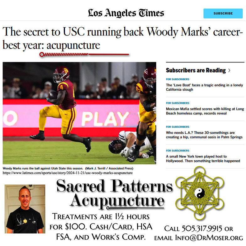 USC Running Back Career-Best Year Woody Mark - Acupuncture - Los Angeles Times - Mark J. Terrill - Sacred Patterns Acupuncture - Dr. Andrew Moser, DOM, MBA - Albuquerque, NM