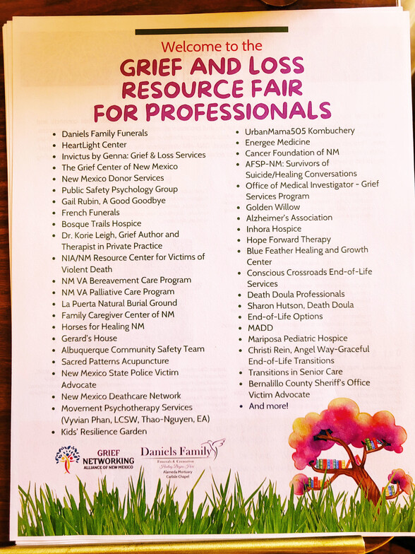 Grief and Loss Resource Fair for Professionals, Sacred Patterns Acupuncture, Dr. Andrew Moser, DOM, MBA, Albuquerque, NM, May 2025