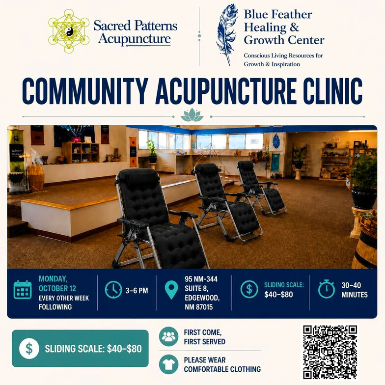 Community Acupuncture, Sacred Patterns Acupuncture, Dr. Andrew Moser, DOM, MBA, Edgewood, NM, Blue Feather Healing & Growth Center